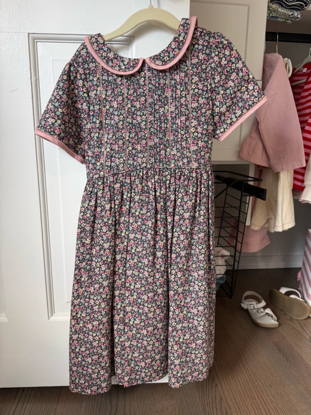 Luli & Me Pink and Black Floral Peter Pan Collar Dress